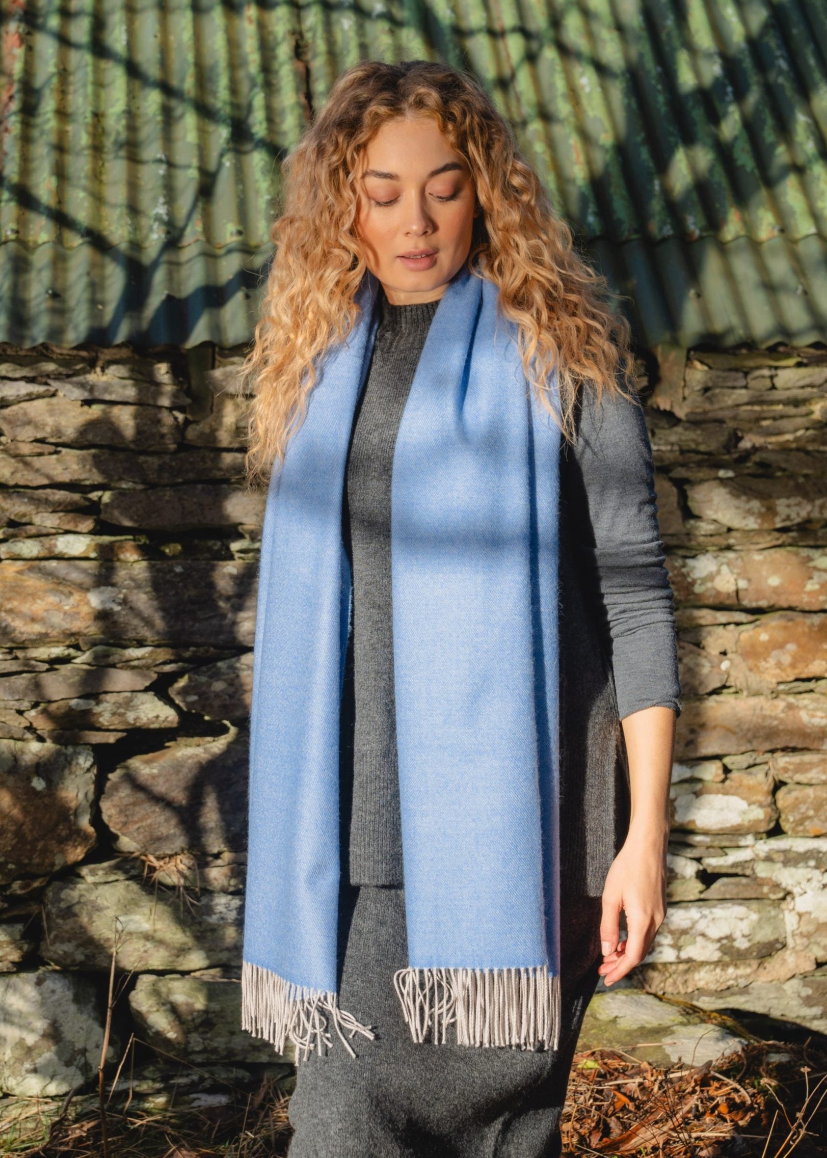 Oversized Merino Scarf | Blue Oyster