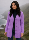 Aran Long Line Merino Cardigan | Lavender 
