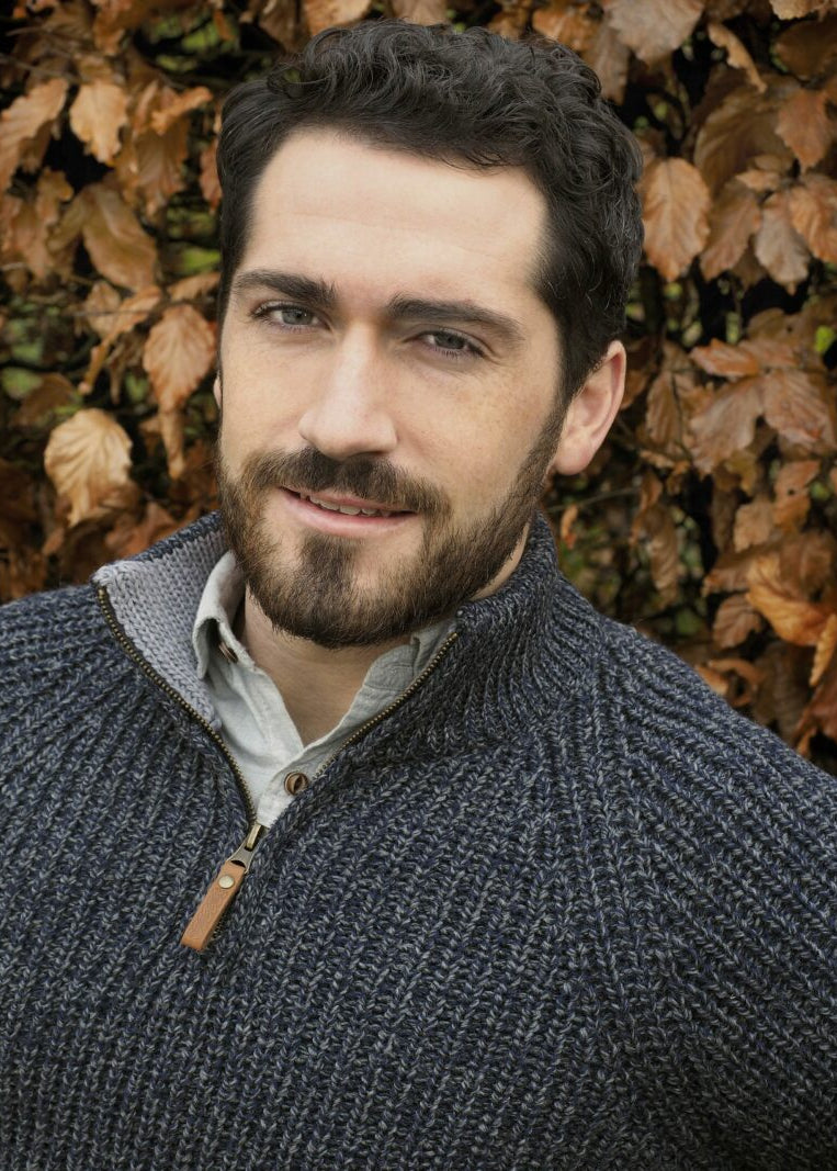 Spiddal Fisherman Rib Half Zip Sweater | 100% Merino Wool | Cormorant