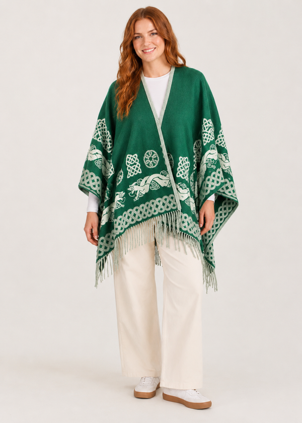Aran 100% Wool Reversible Celtic Shawl | Sage Green - Clearance