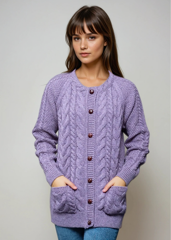 Merino Lumber Aran Cardigan | Lavender