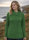 Claddagh Zip Aran Cardigan | Green Leaf | 100% Merino Wool