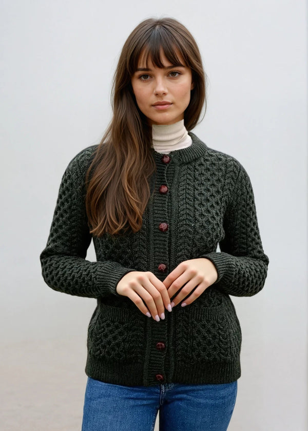 Aran Lumber Cardigan | Army Green