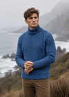 Men's Aran Merino Wool Button Collar Sweater | Denim