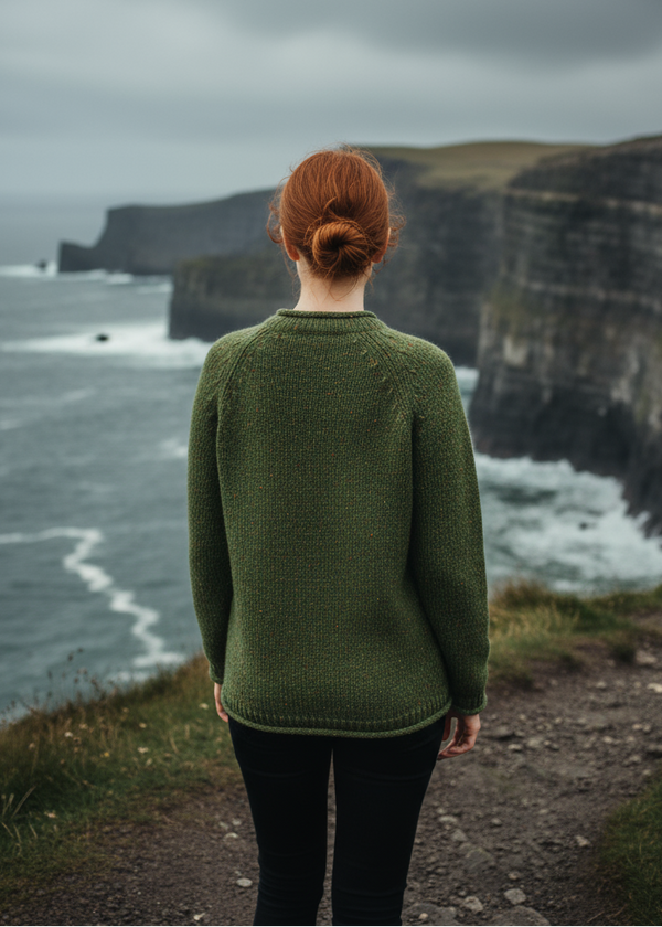Ladies Roll Neck Fisherman Sweater | Green