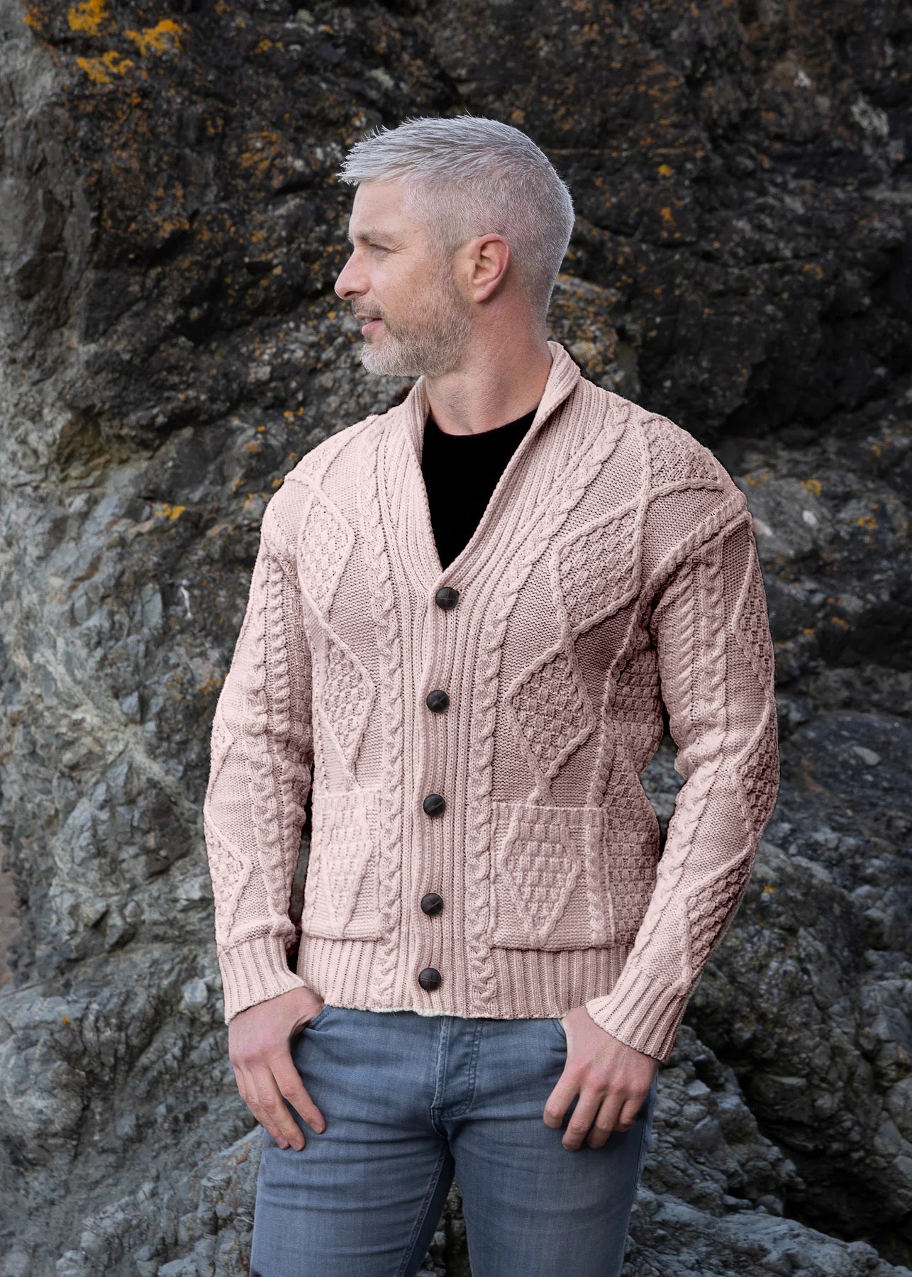 Men's Shawl Button Cardigan | Oatmeal