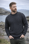 Charcoal Irish Aran Sweater | 100% Wool | Traditional Diamond Stitch
