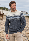 Aran Merino Crew Neck Fair isle Sweater - Slate