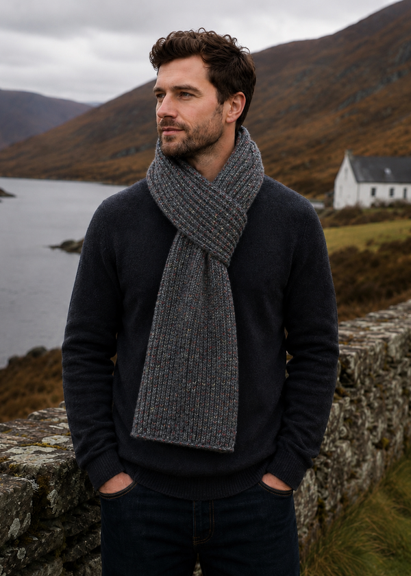 Fisherman Donegal Fleck Wool Scarf | Grey Marl