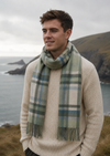 Foxford Lambswool Scarf | Turquoise & Cream Tartan