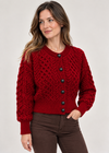Ladies Merino Cropped Classic Aran Cardigan | Rich Red