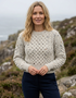 Ladies Merino Cropped Classic Aran Sweater | Flecked Nepp