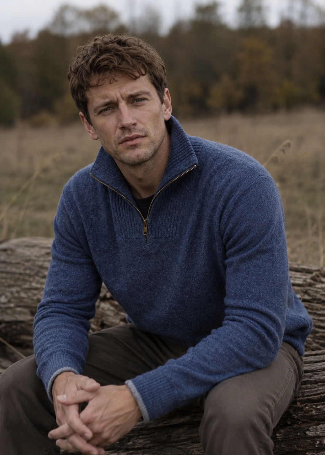 Men's Lambswool Quarter Zip Sweater - Blue Stone | IrelandsEye Knitwear