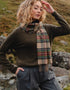 John Hanly Merino Scarf | Green Brown Charcoal Camel Check