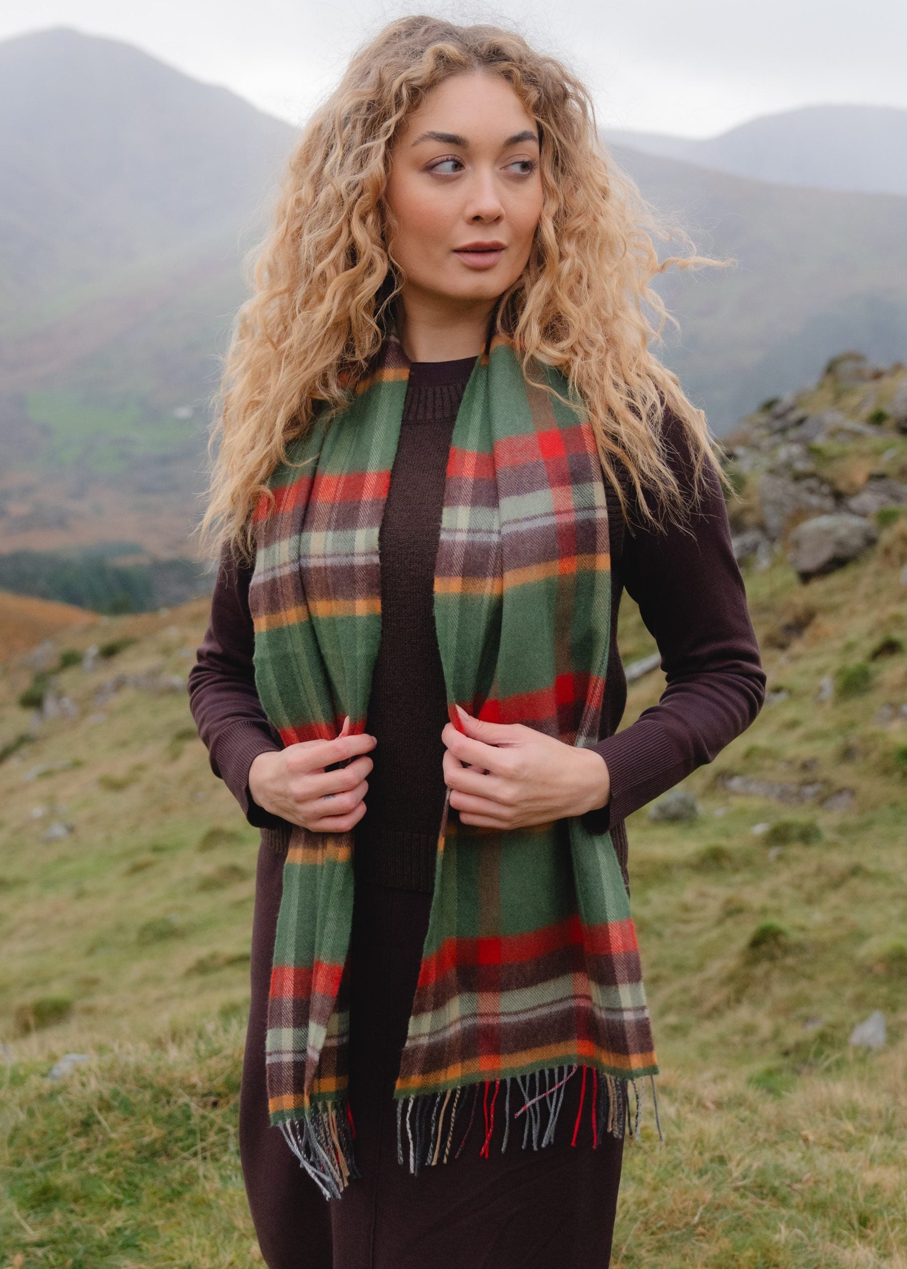 John Hanly Merino Scarf | Green Rust Orange