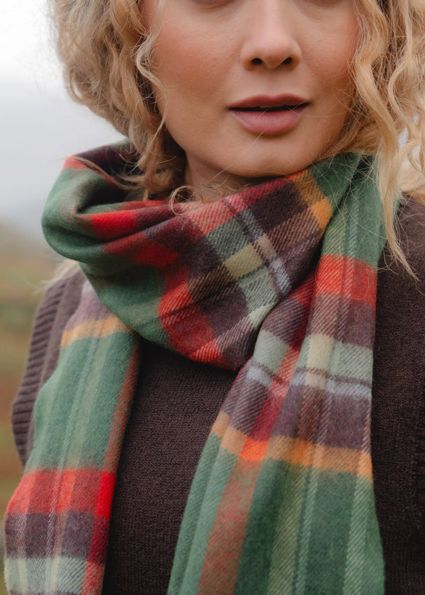 John Hanly Merino Scarf | Green Rust Orange