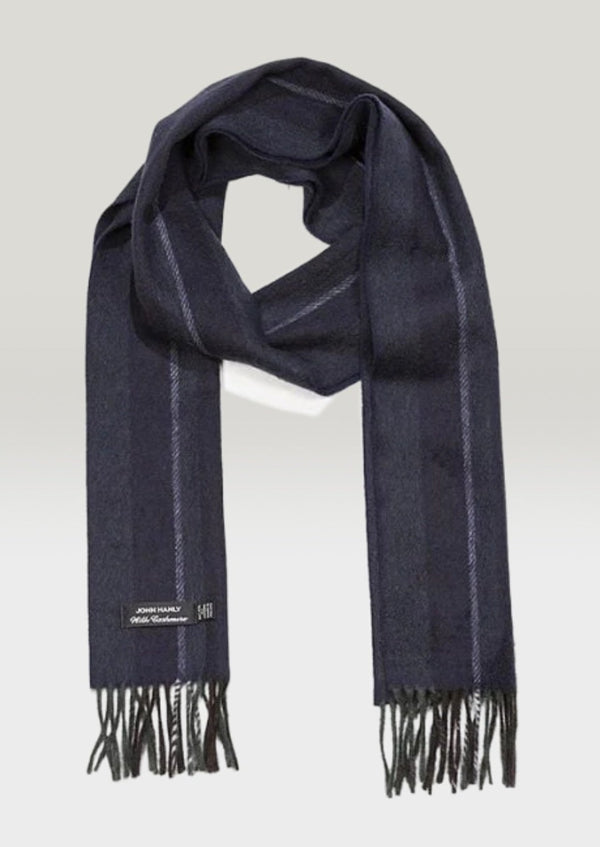Irish Cashmere Wool Scarf Grey and Blue Warp Stripe