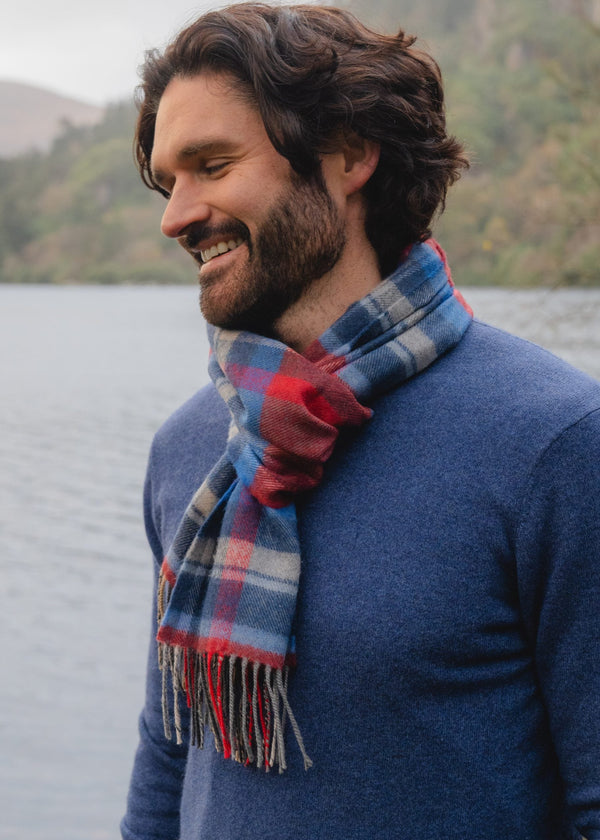 John Hanly Merino Scarf | Wine Blue Sky