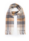 Merino Luxury Wool Scarf Camel Grey Stone White Block Check