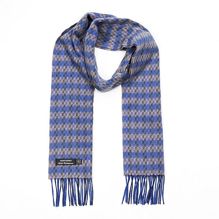 Irish Cashmere Wool Scarf | Blue Beige Check