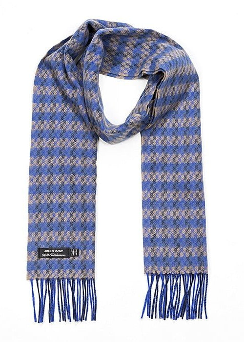 Irish Cashmere Wool Scarf | Blue Beige Check