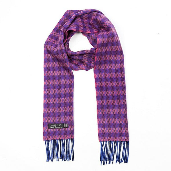 Irish Cashmere Wool Scarf | Blue Salmon Purple Check