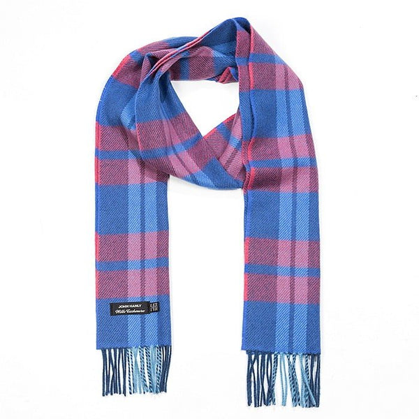 Irish Cashmere Wool Scarf Blue Pink Plaid