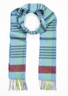 Irish Cashmere Wool Scarf | Grey Blue Burgundy Check