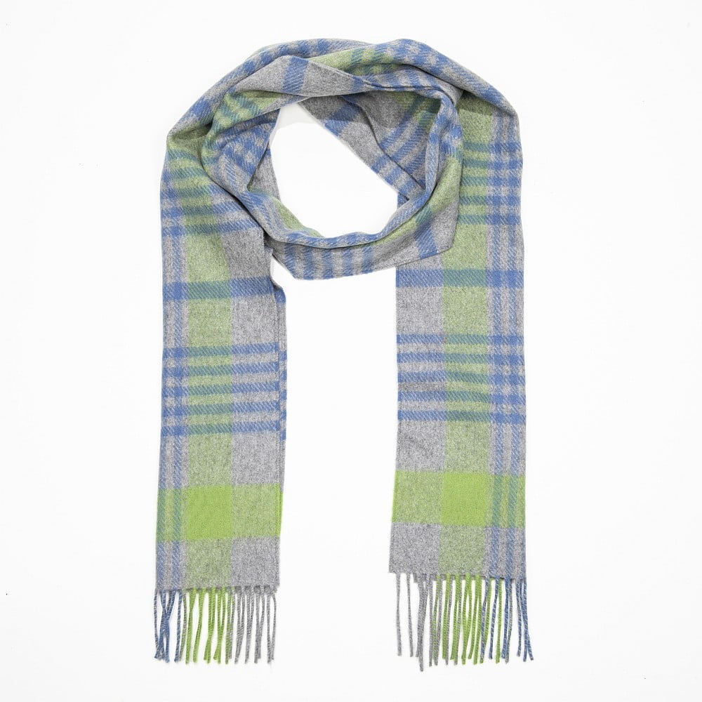 Irish Cashmere Wool Scarf | Grey Green Blue Check