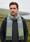 Irish Cashmere Wool Scarf | Grey Green Blue Check