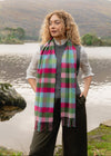 John Hanly Merino Scarf | Pink Raspberry Blue Green Block Check