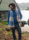 John Hanly Merino Scarf | Blue Brown Rust Stone Check