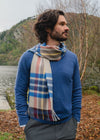 John Hanly Merino Scarf | Blue Brown Rust Stone Check