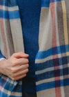 John Hanly Merino Scarf | Blue Brown Rust Stone Check