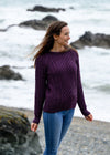 Unisex Aran Crew Neck Merino Sweater | Purple