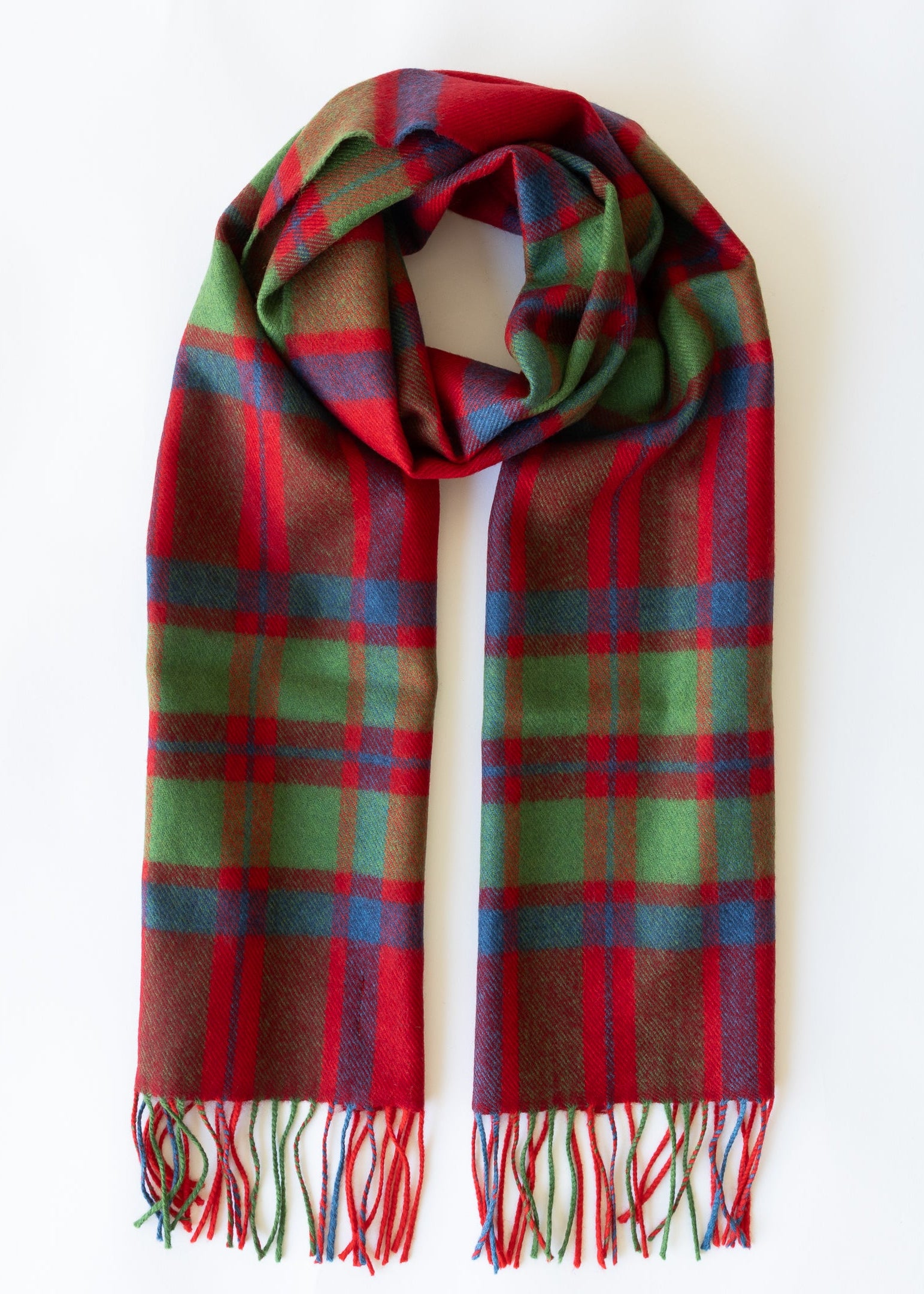 John Hanly Merino Scarf | Red Green Blue Check Herringbone
