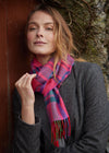 John Hanly Merino Scarf | Pink Slate Navy Blue Check Herringbone