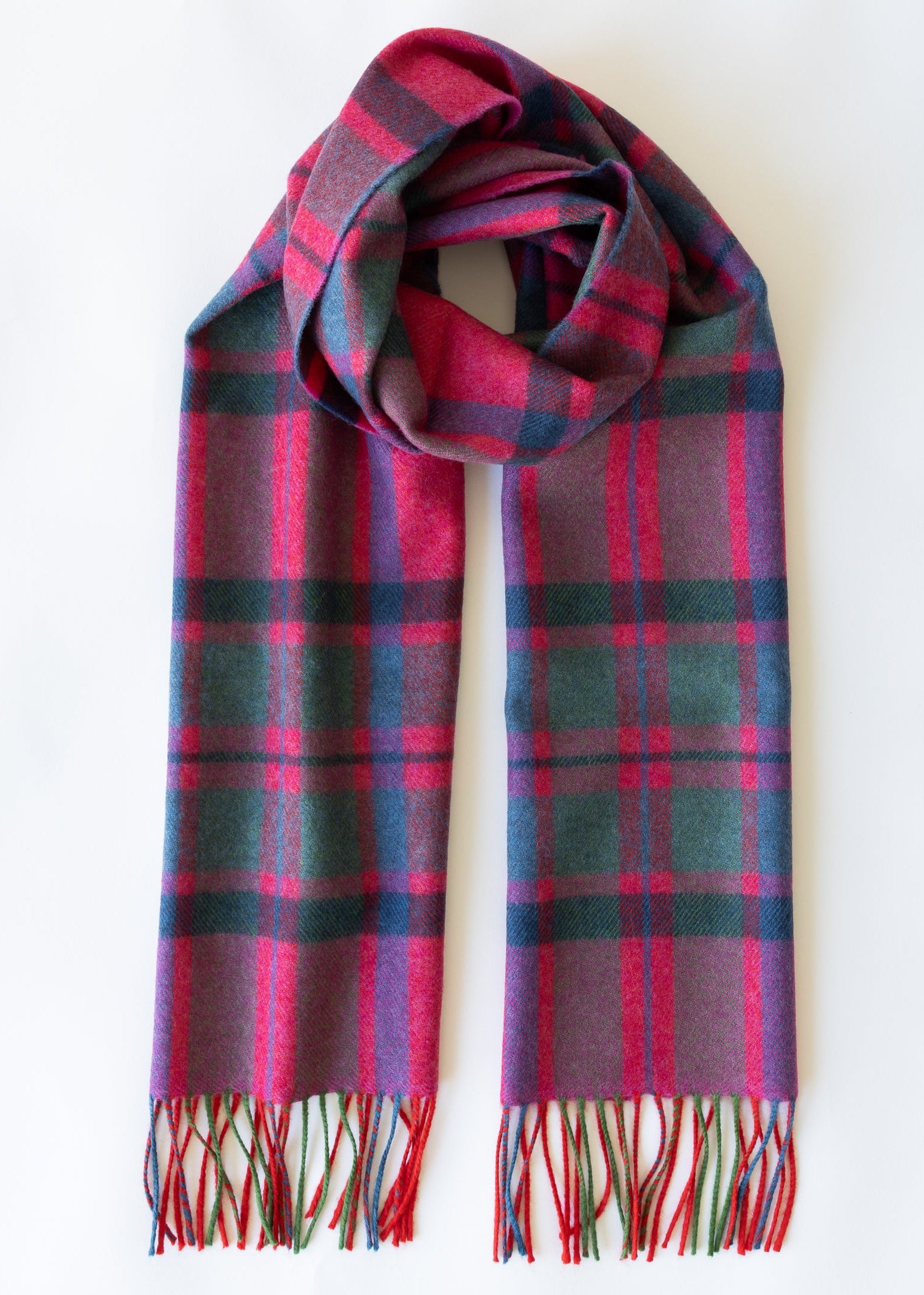 John Hanly Merino Scarf | Pink Slate Navy Blue Check Herringbone