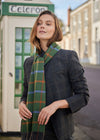 John Hanly Merino Scarf | Green Rust Orange Blue Check