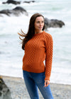 Ladies Slim-Fit Aran Sweater | Terracotta