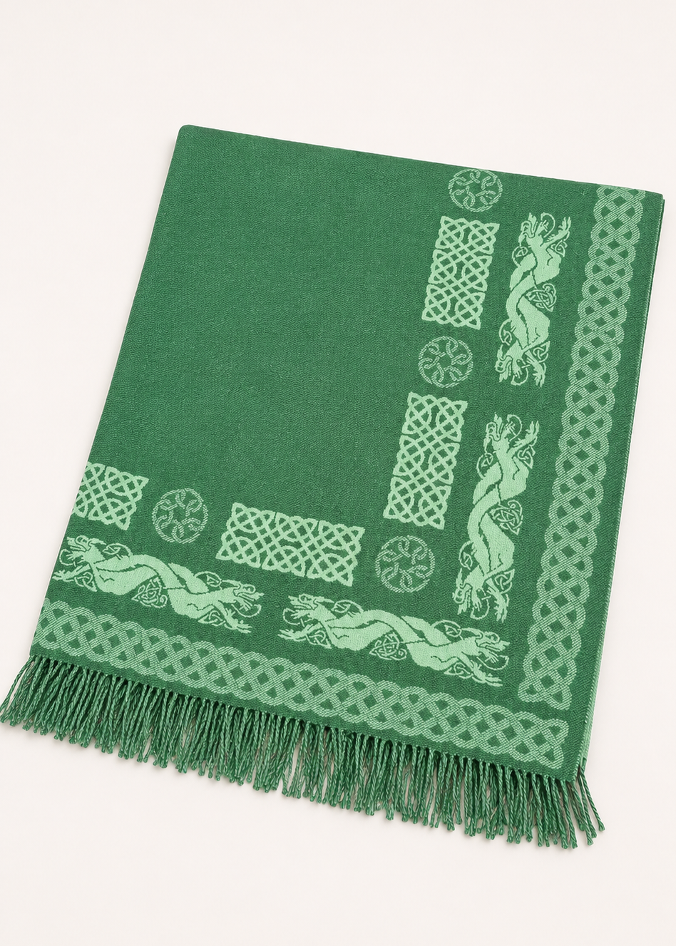 Aran 100% Wool Reversible Celtic Blanket | Sage Green - Clearance