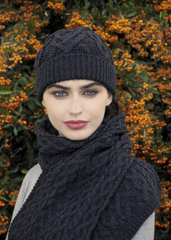 Aran Crafts Merino Wool Heart Scarf - Charcoal Grey