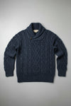 Aran Shawl Neck Sweater | 100% Merino Wool | Denim Marl
