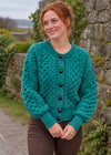 Ladies Merino Cropped Classic Aran Cardigan | Teal