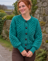 Ladies Merino Cropped Classic Aran Cardigan | Teal