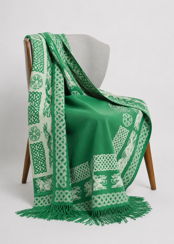 Aran 100% Wool Reversible Celtic Blanket | Sage Green - Clearance