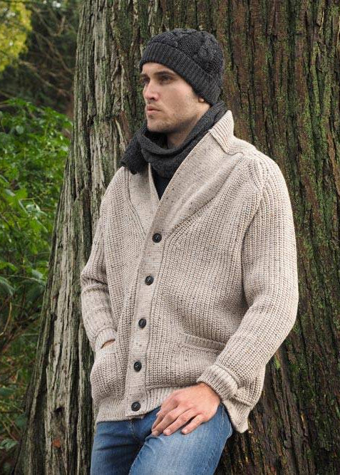 Men's Aran Ribbed Cardigan - 100% Merino Wool | Made in Ireland
