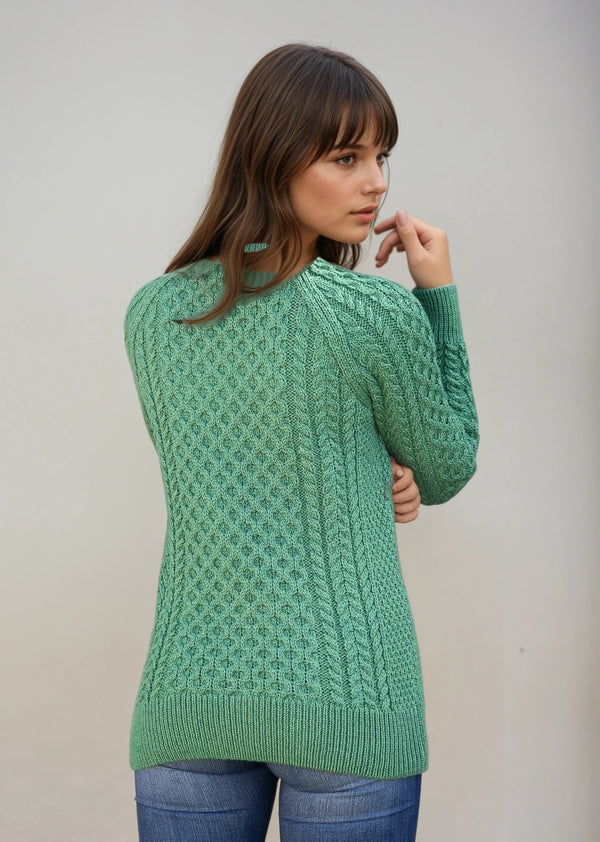 Ladies Slim-Fit Aran Sweater | Green