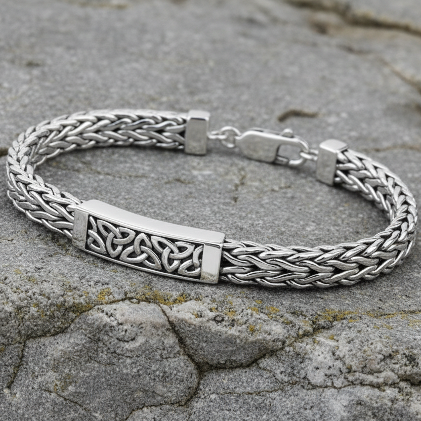 Men's Sterling Silver Heavy Trinity Knot Bracelet