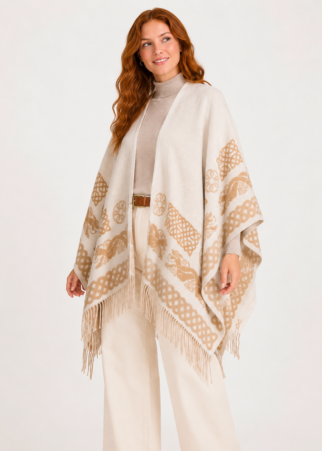 Aran 100% Wool Reversible Celtic Shawl | Natural - Clearance